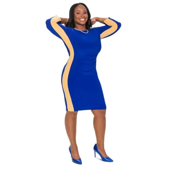 green emerald velvet dress Betsy & Adam Plus Size V-Neck Foil Mesh A-Line Dress - Navy/Gold main image 0